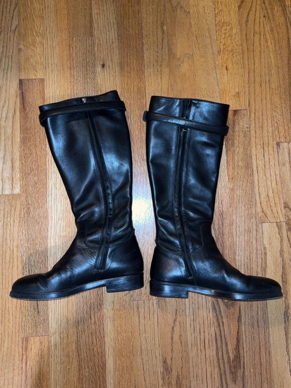 Coperni Black Leather Cavalier Flat Boots Size 38 / Size 7 Knee High WORN ONCE.